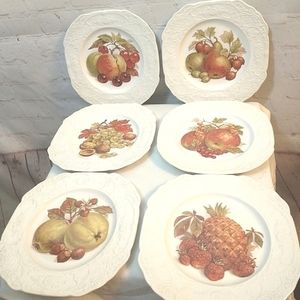 𝅺VTG set of 6 Unicorn Tableware  Autumn Leaves Fruit & Nut Lunch Plates 7.5"